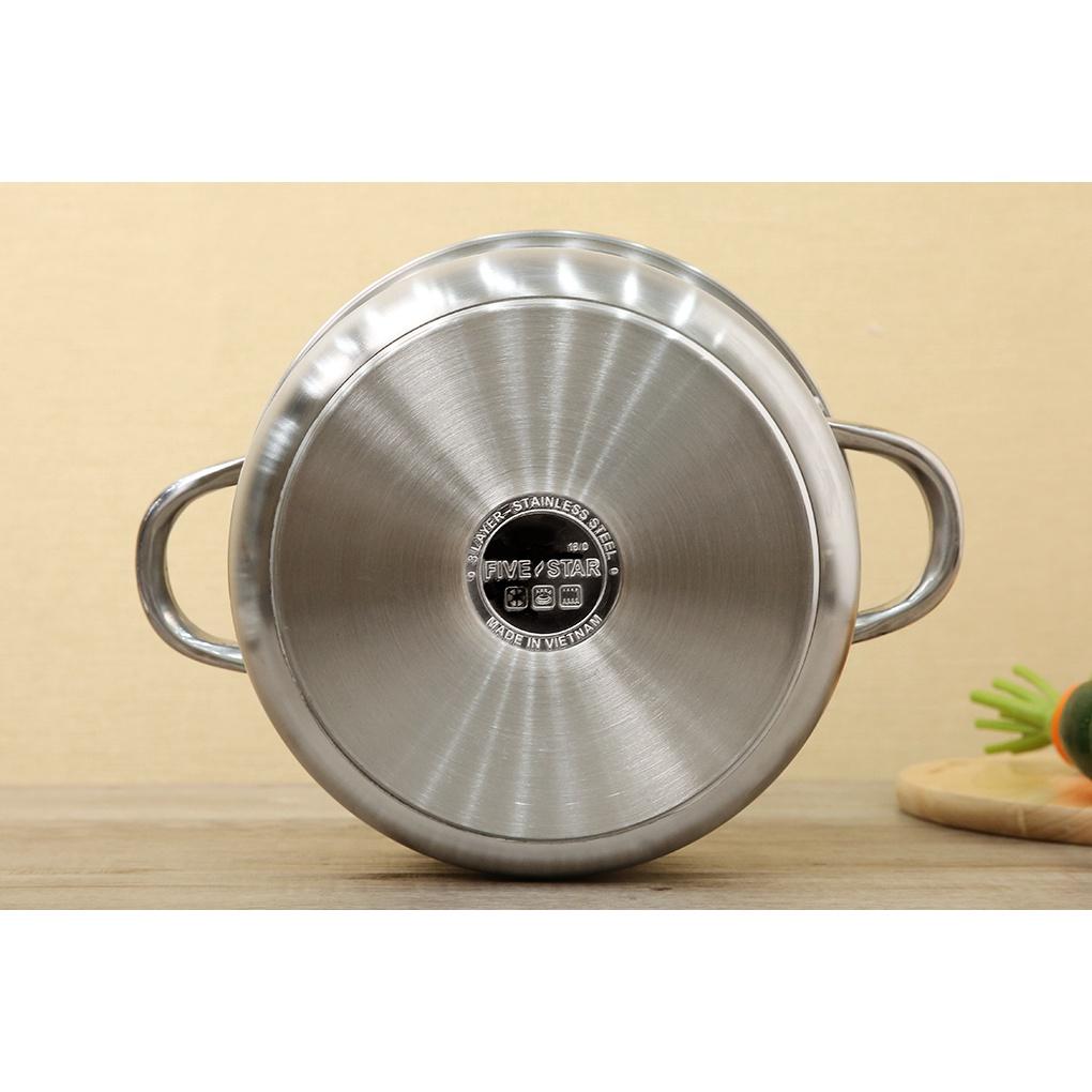 Bộ nồi inox Fivestar 3 món nắp kính 3 đáy sandwich dùng được bếp từ bếp từ , gas, hồng ngoại , tặng 5 muỗng