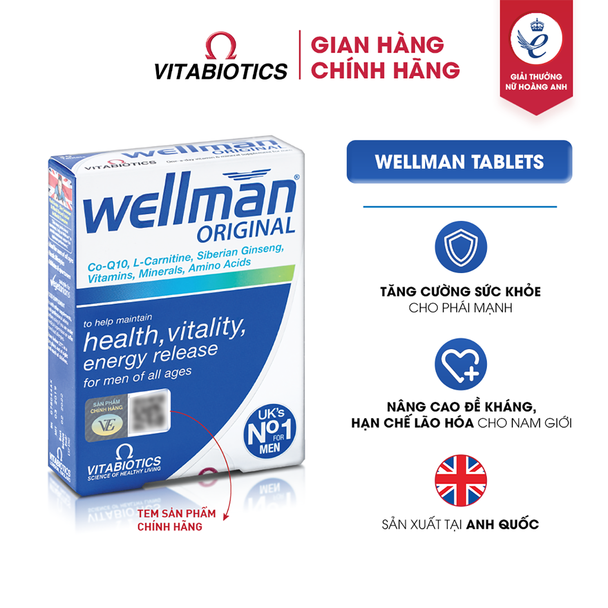 Bộ Sản Phẩm Vitabiotics Viên Uống PERFECTIL Làm Đẹp Da Tóc & Móng 30 Viên Và WELLMAN Tăng Cường Sức Khỏe Cho Nam 30 Viên