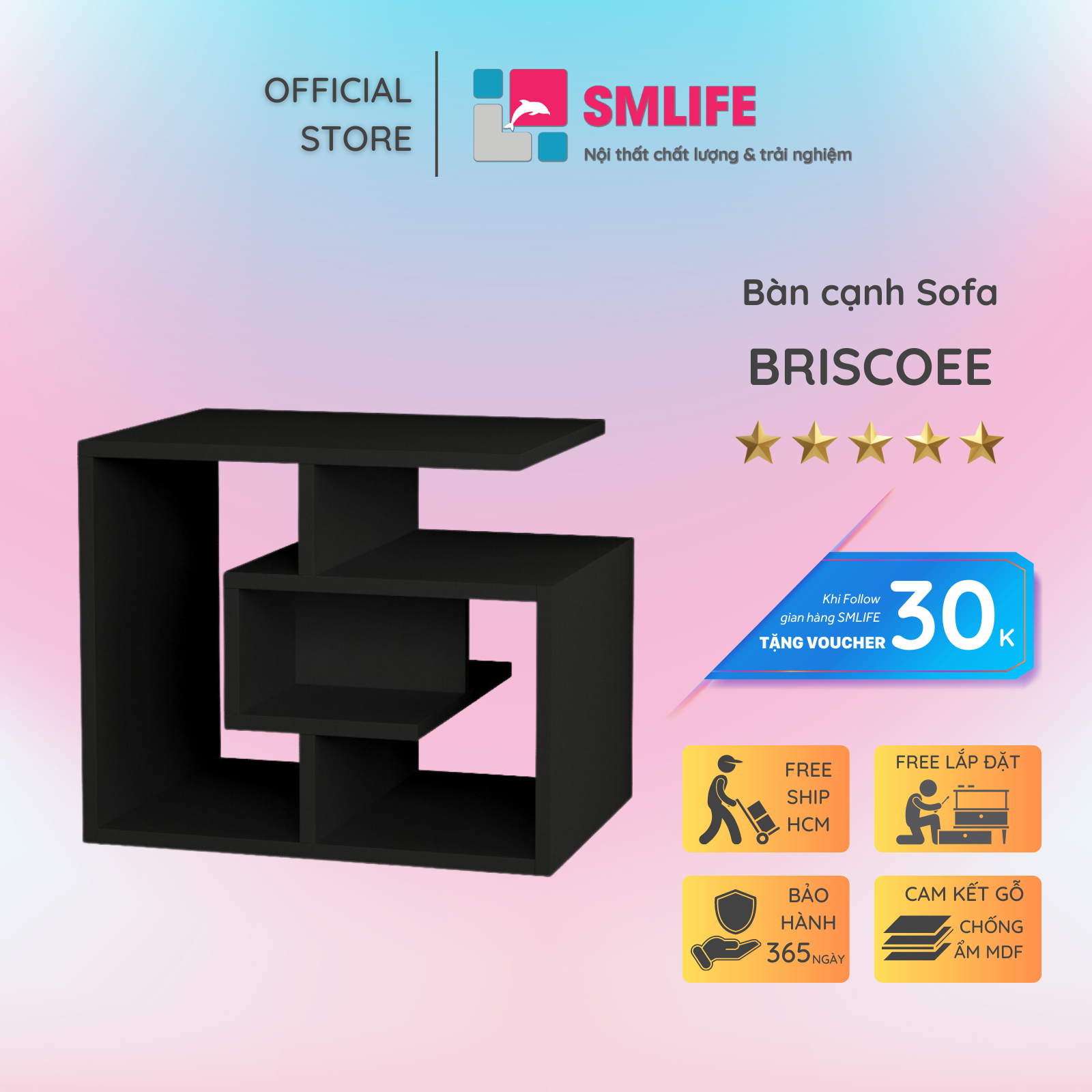 Bàn gỗ cạnh Sofa hiện đại SMLIFE Briscoee | Gỗ MDF dày 17mm chống ẩm | D60xR20xC55cm - Màu