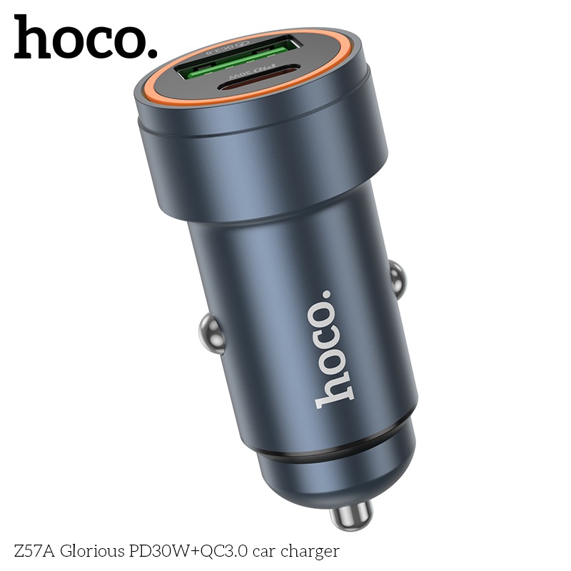 Tẩu sạc nhanh ô tô Hoco Z57A 30W sạc siêu nhanh 2 cổng PD 30W QC 3.0 18W - Hàng chính hãng