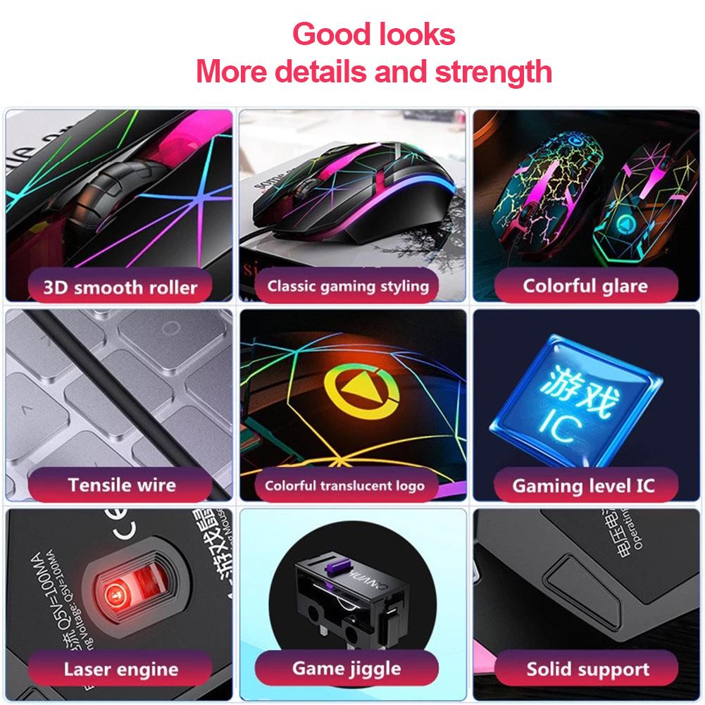 Quang USB Chuột Chơi Game Có Dây Led RGB 1200DPI Chuột Máy Tính 3 Phím Ergonomic Chuột 3D Đi Đêm Hay Cơ Học dành Cho Máy Tính Laptop