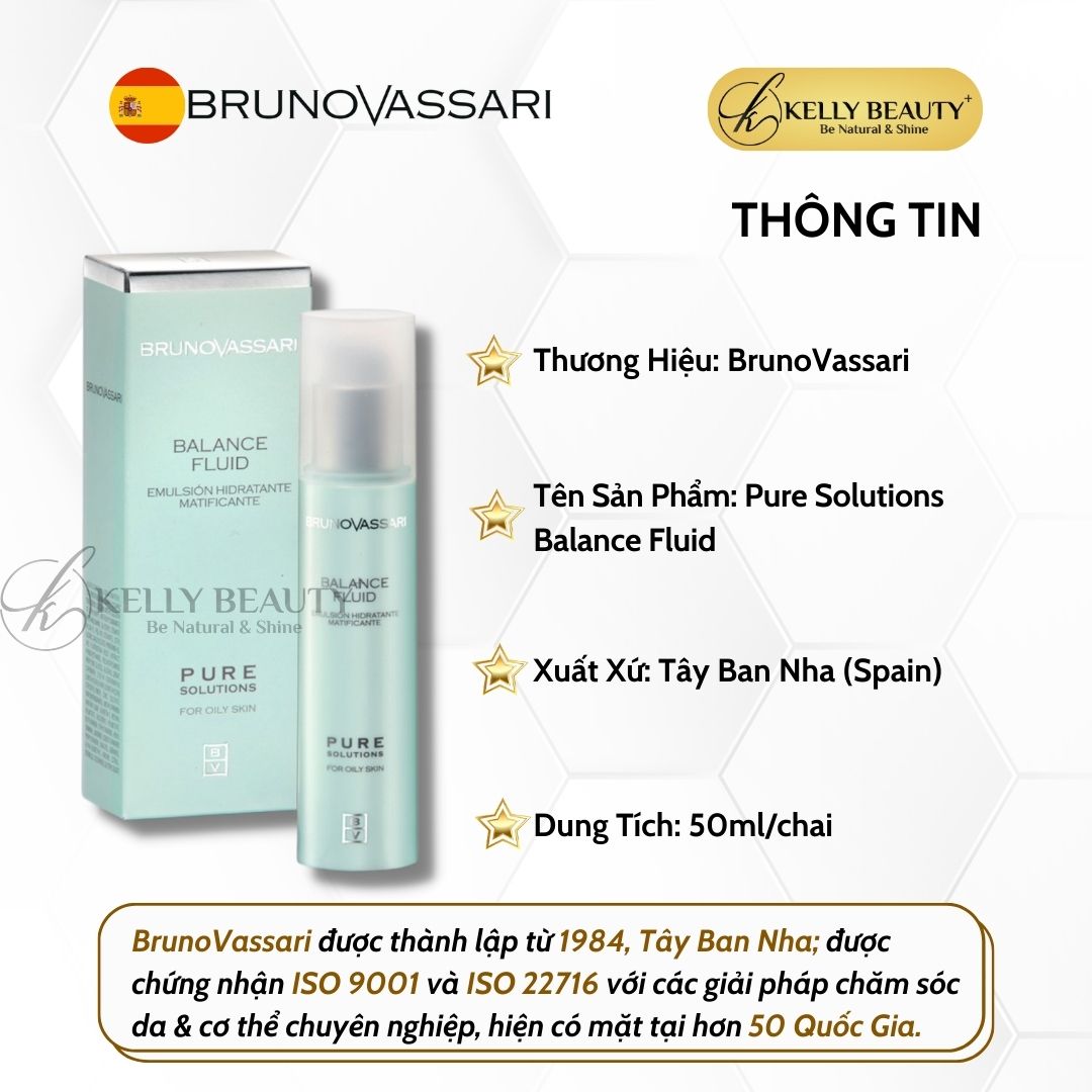 Nhũ Tương Dưỡng Ẩm Cho Da Dầu Mụn Pure Solutions Balance Fluid - Bruno Vassari | Kelly Beauty