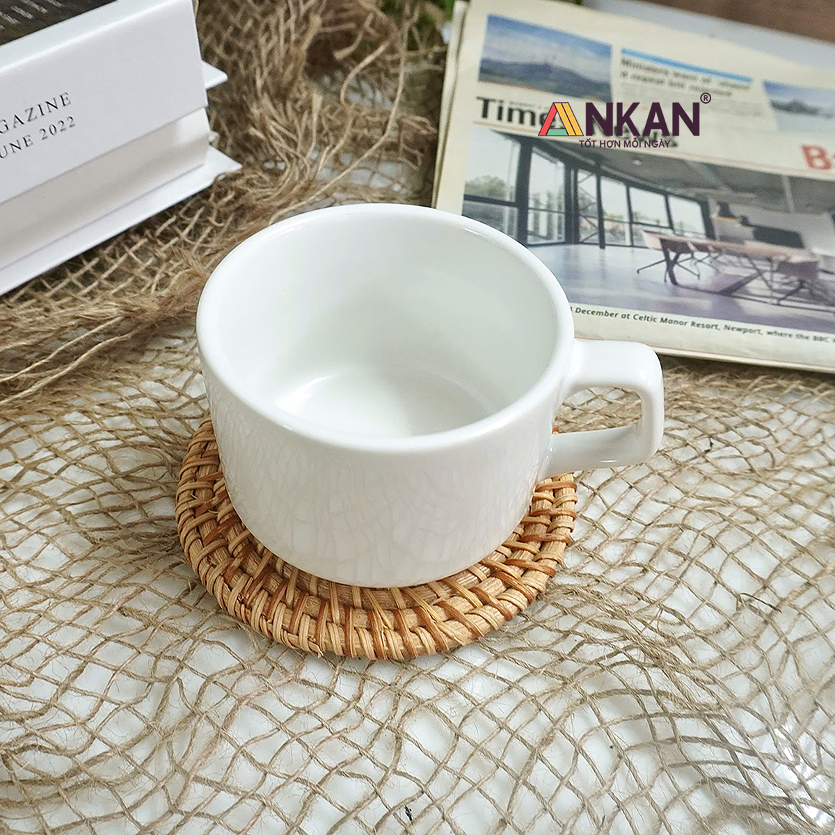 Bộ Lót Ly Lót Cốc Mây Tre Đan 6 Miếng Có Khay Đường Kính 10cm ANKAN – Thủ Công, Thân Thiện Môi Trường