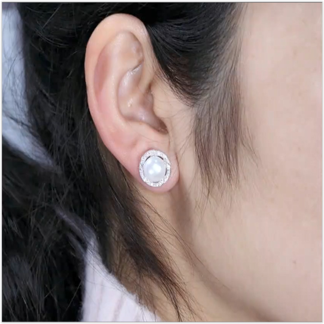 Bông Tai Ngọc Trai Nước Ngọt Thiên Nhiên Cao Cấp - Hoa 6 Cánh Nạm Zirconia - Trang Sức Cô Tấm - SANKA FLOWER PEARL (10ly) - CTJ1910