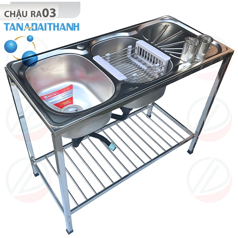 Bộ Chậu Rửa Bát Inox Tân Á Đại Thành 2 Hộc 1 Cánh Kèm Vòi Nước Lạnh Luxta - Mua đủ bộ tặng dây cấp inox, rổ rút gác chậu, đầu nối ống xả, keo lụa