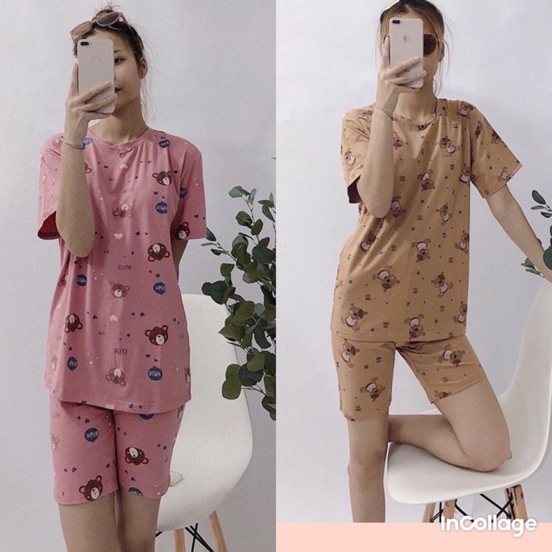 Bộ cotton nữ mặc nhà️Set đồ bộ hình gấu siêu kute hàng Thiết kế cao cấp