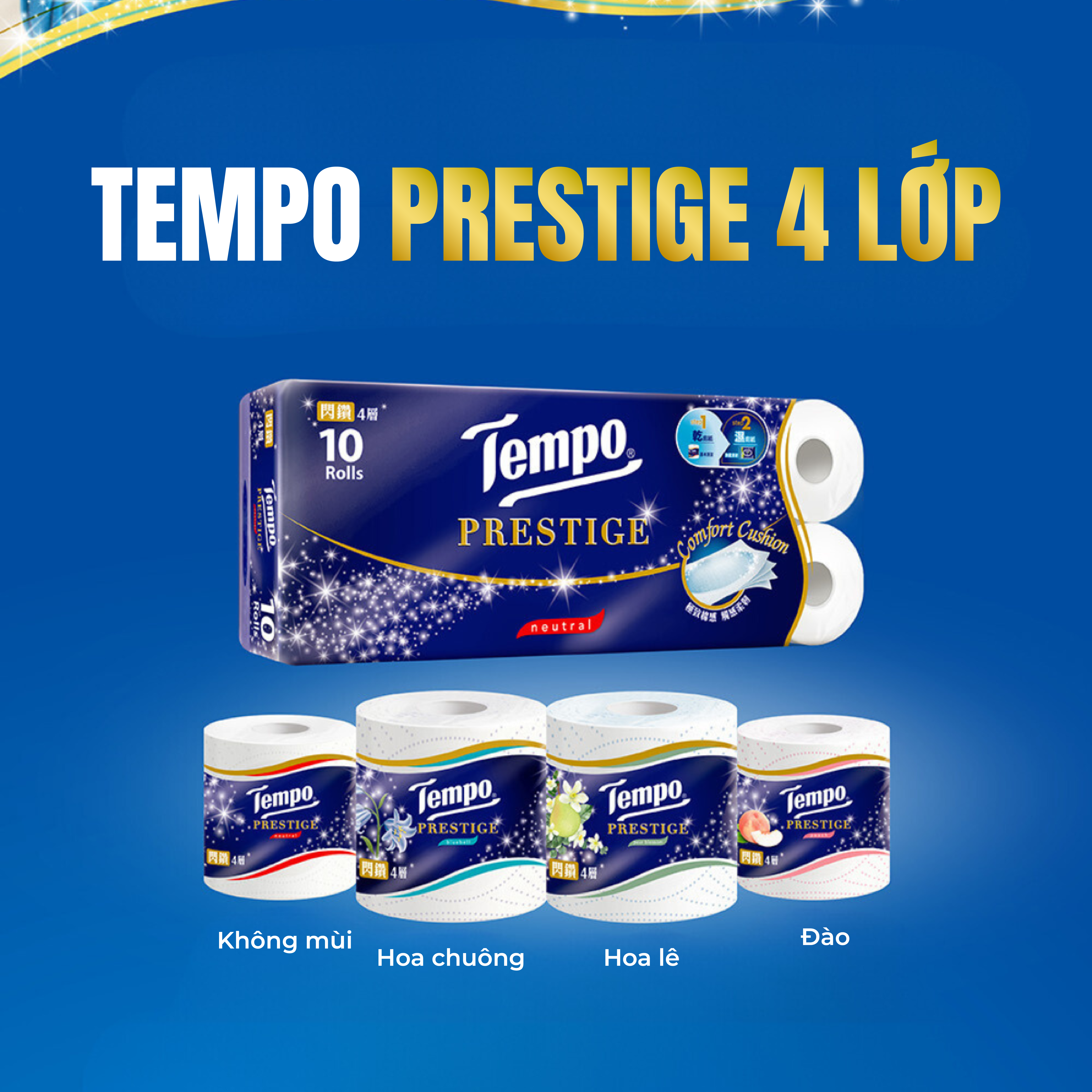 [MUA 3 LỐC TẶNG 1 LỐC KHĂN GIẤY BẾP RÚT] Giấy Vệ Sinh cao cấp Prestige 4 Lớp Bền Dai, Thương Hiệu Đức, An Toàn Cho Da