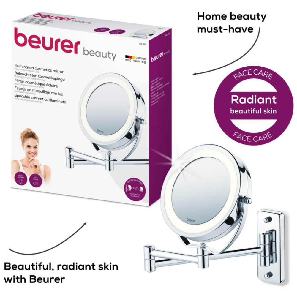 GƯƠNG TRANG ĐIỂM 2 MẶT KÈM ĐÈN LED BEURER BS59, Hàng Chính Hãng
