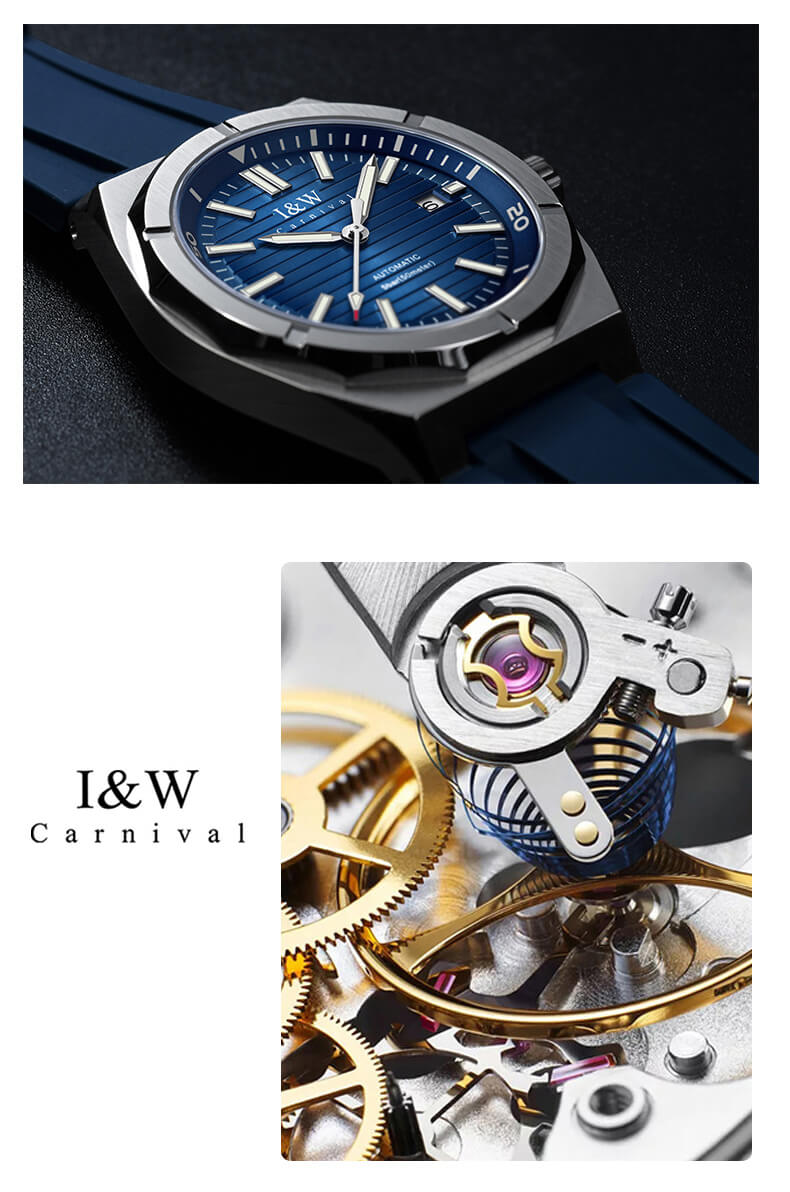 Đồng hồ nam chính hãng IW CARNIVAL IW711G-2 Kính sapphire ,chống xước ,Chống nước 50m ,Bảo hành 24 tháng,Máy cơ (Automatic),dây cao su cao cấp, mặt xanh thiết kế đơn giản dễ đeo