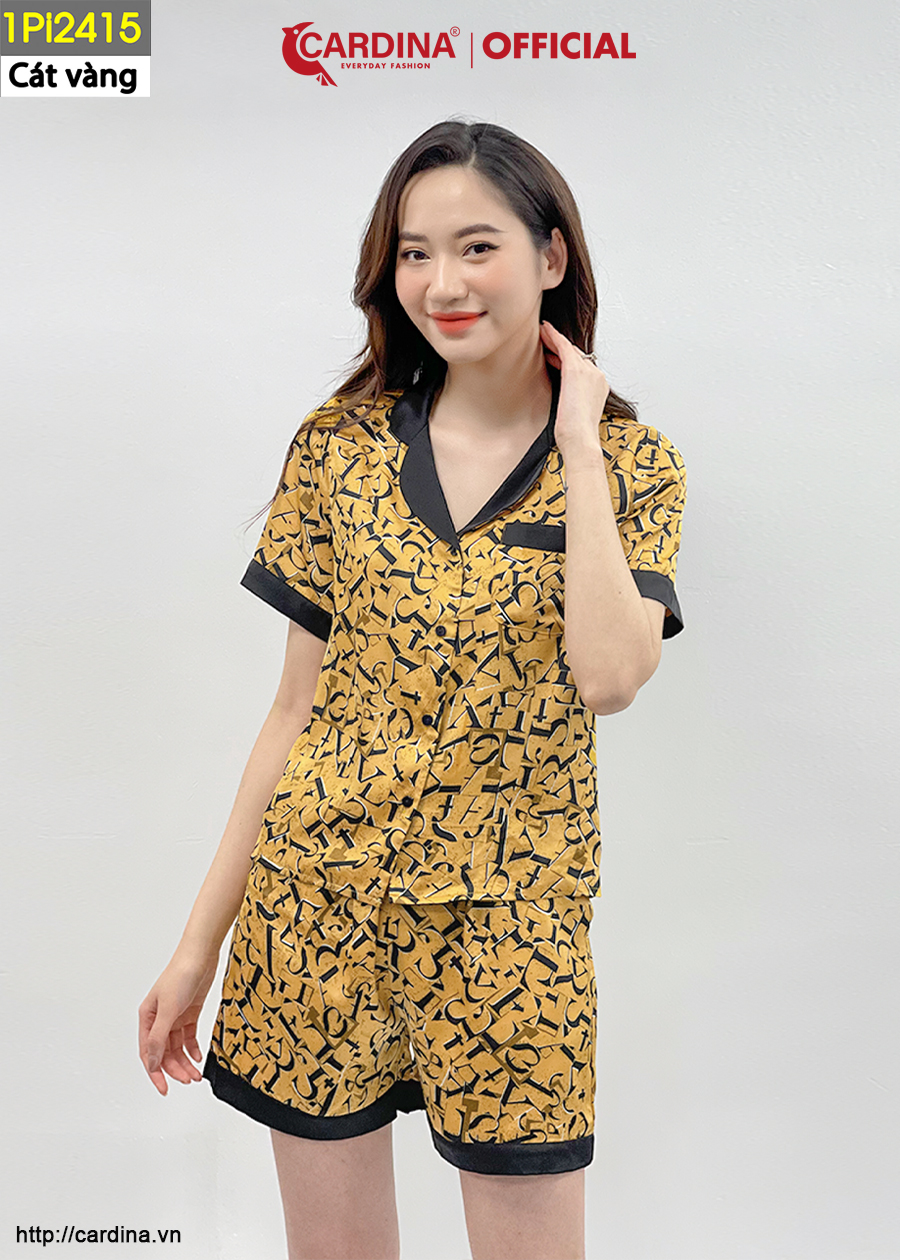 Đồ Bộ Nữ CARDINA Pijama Chất Lụa Satin Nhật Cao Cấp Quần Đùi Áo Cộc Tay Họa Tiết 1Pi24
