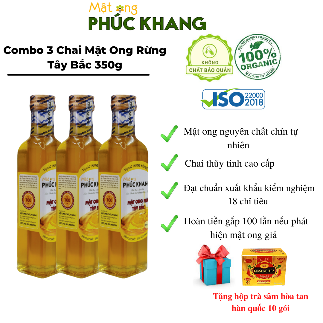 3 chai Mật ong nguyên chất hoa rừng tây bắc Phúc Khang - Hàng Chính Hãng - Mật ong sạch , mật ong cao cấp đạt tiêu chuẩn xuất khẩu - Bồi bổ cơ thể , tăng sức đề kháng