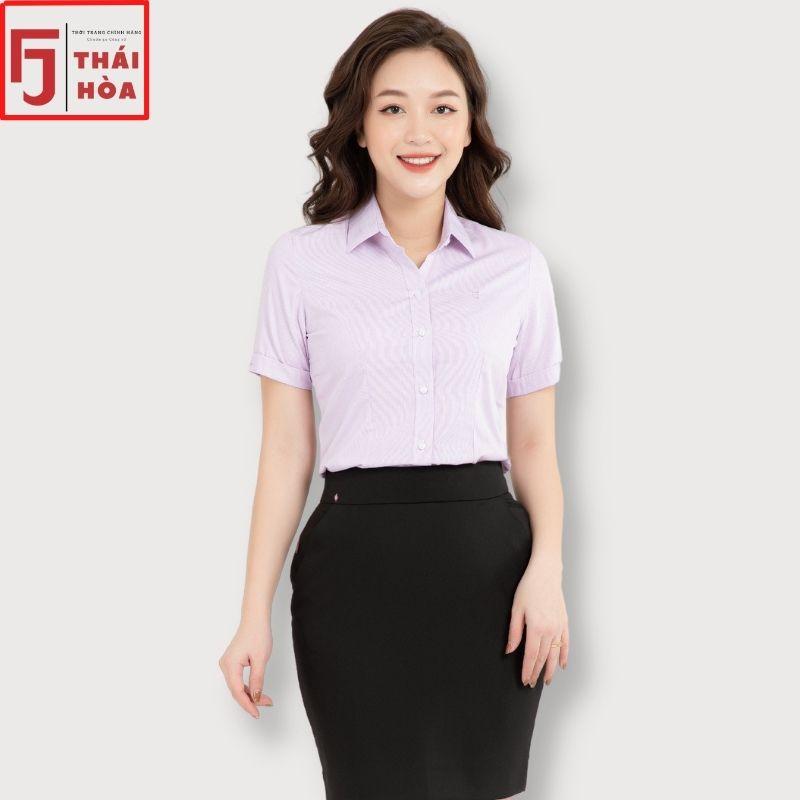 Áo sơ mi nữ Thái Hoà cống sở kẻ tăm caro đẹp cao cấp màu tím cotton 631-11-01