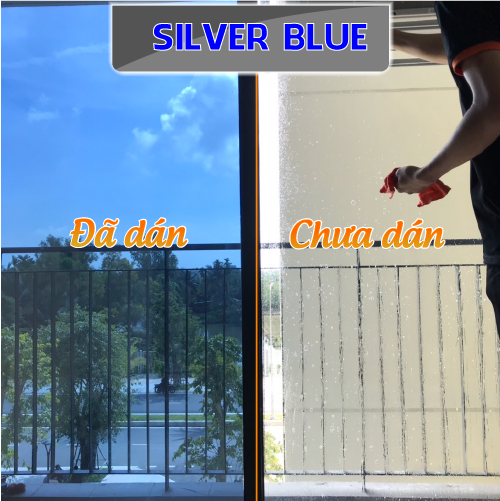 Phim cách nhiệt, chống nóng Hàn Quốc cao cấp - Màu xanh bạc phản gương Silver Blue - Chống UV, giảm chói lóa - Khổ ngang 1,52m