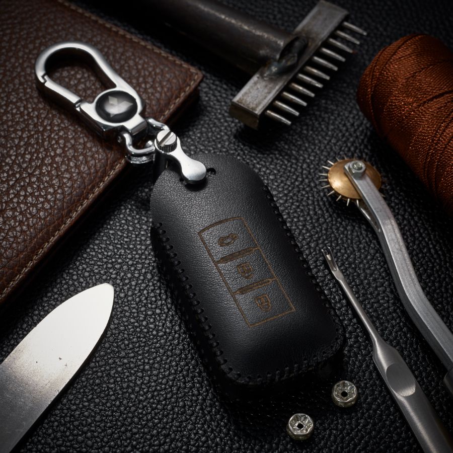 Bao Da Chìa Khóa Ô Tô Mitsubishi Outlander 3 Nút Da Bò Dạng Hộp