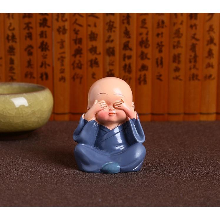 Bộ Tượng Chú Tiểu Hòa Thượng Tứ Không - Phật Phong Thủy Mini 4 Tư Thế, Trang Trí Xe Hơi, Để Bàn Làm Việc