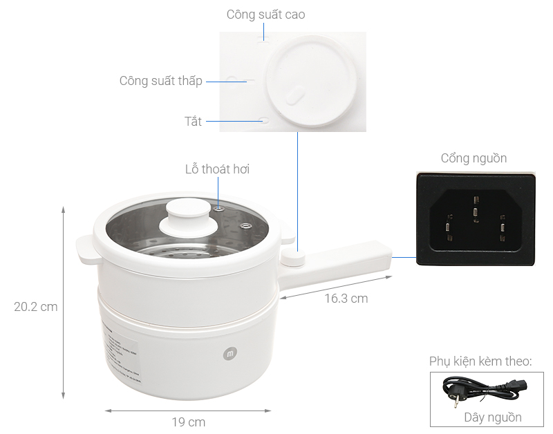 Nồi Nấu Đa Năng kèm xửng hấp Mishio MK271new 1,5L 600W- Hàng chính hãng