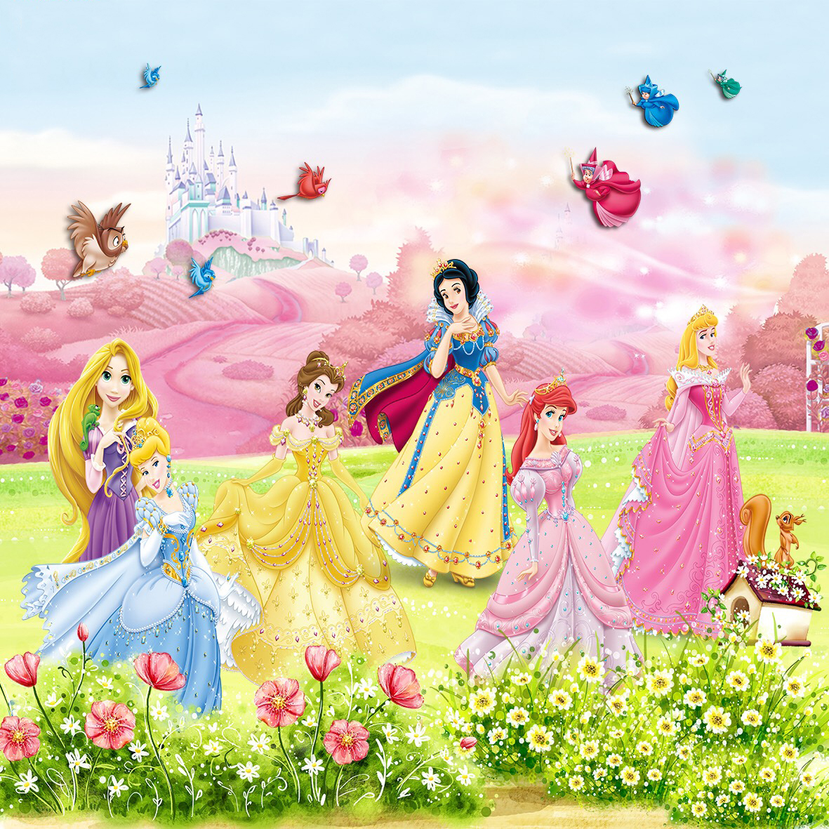 Tranh dán tường 3D hình công chúa trang trí cho bé vải lụa - 80x125cm