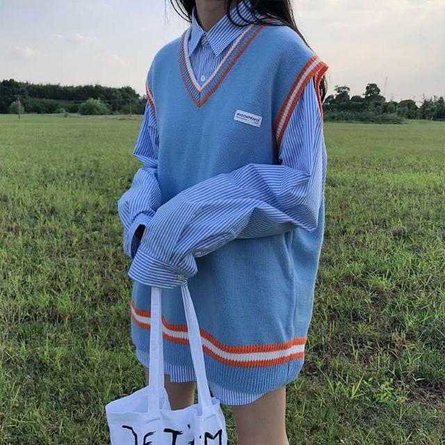 (Có sẵn) Áo gilê len màu hoa oải hương ulzzang