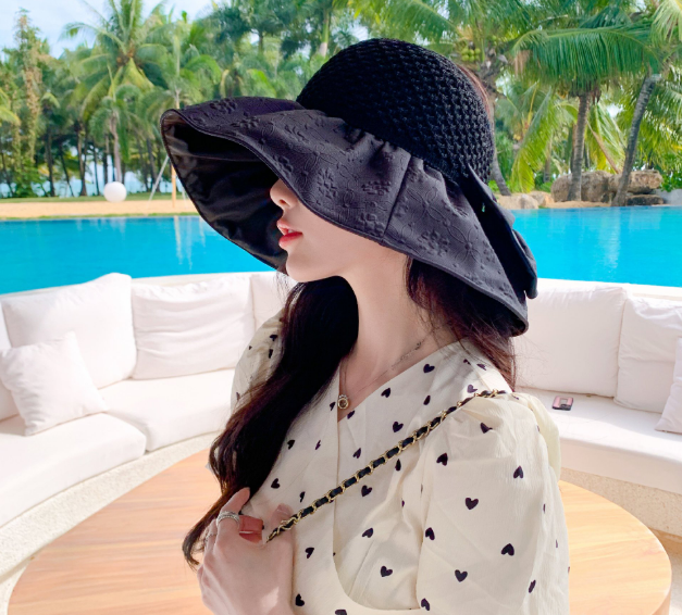 Mũ rộng vành gắn nơ phong cách Hàn, nón nữ đi biển đi nắng rộng vành mới