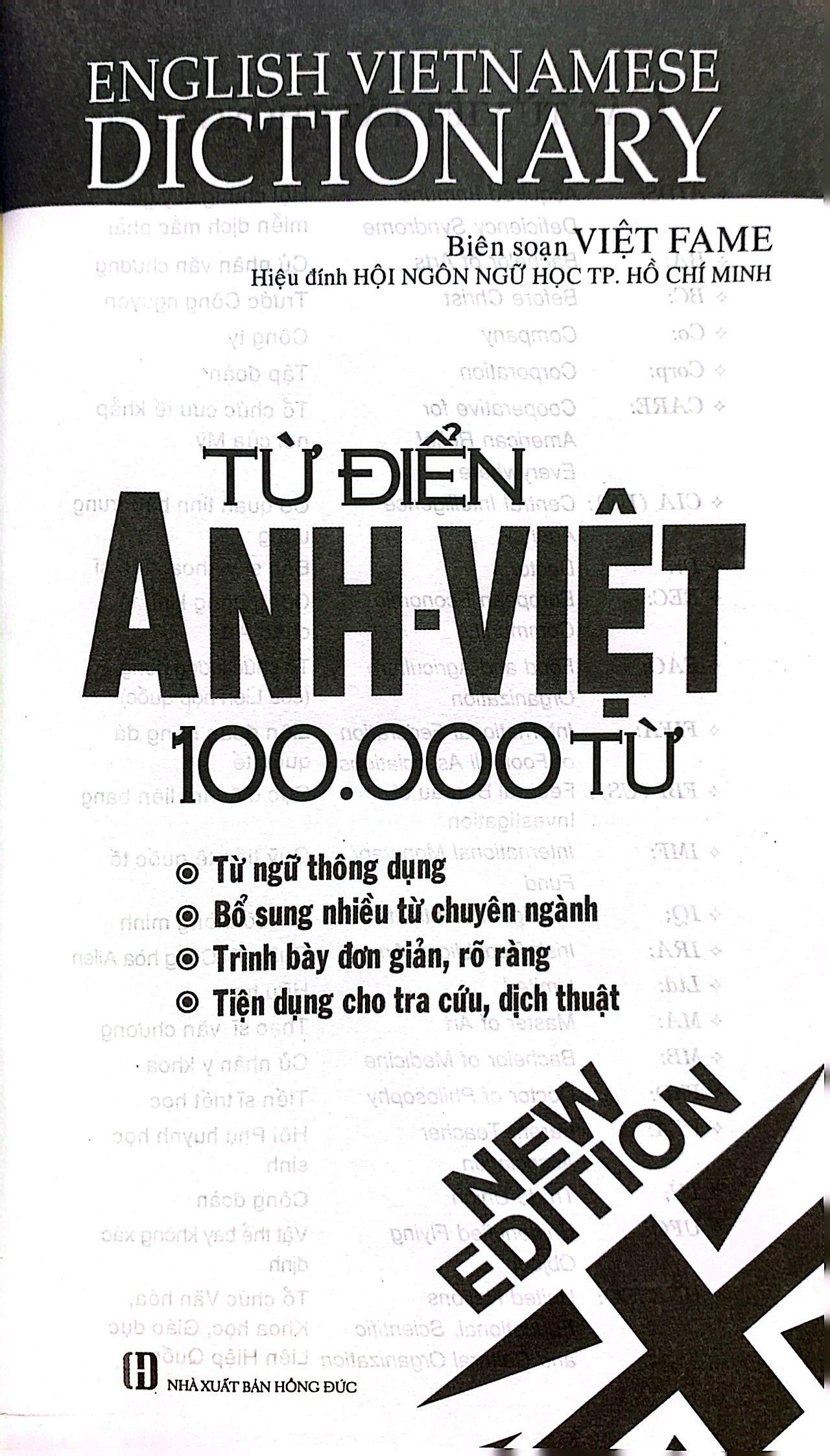 Từ Điển Anh - Việt 100.000 Từ