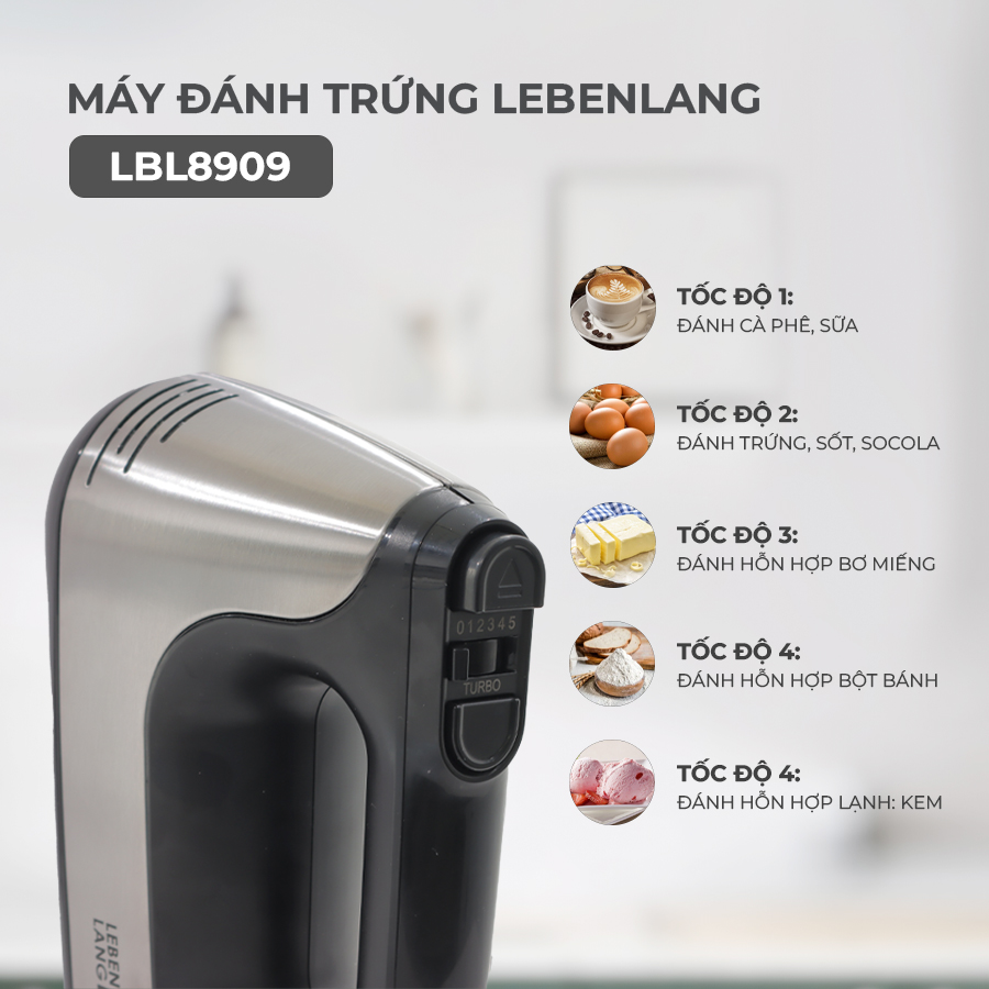 Hình ảnh Máy đánh trứng Lebenlang, máy trộn cầm tay 5 tốc độ, công suất lớn 400W, bảo hành 2 năm - hàng chính hãng