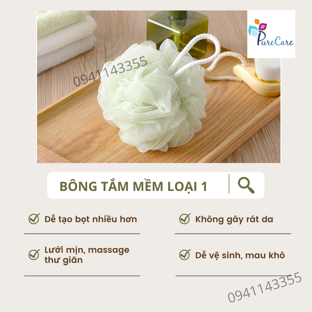 Bộ 2 Bông tắm tròn mềm, tạo bọt nhiều, tẩy tế bào chết