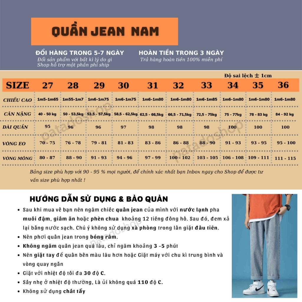 Quần jean nam baggy ống rộng suông dáng đứng vải bò jeans đen xanh không phai màu