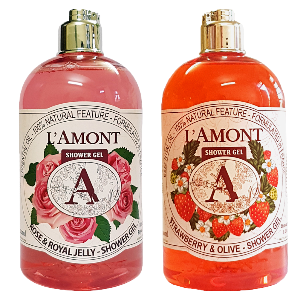 Combo 2 Sữa Tắm L'amont En Provence Rose Shower Gel (Hoa Hồng) và Strawberry Shower Gel (Dâu Tây) 500ml/chai