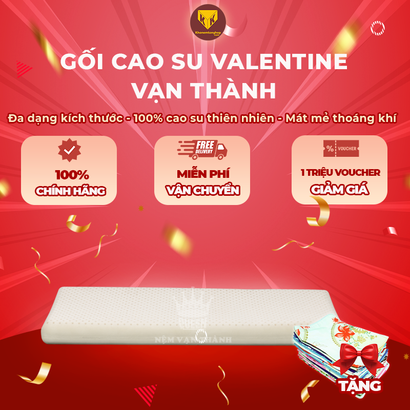 Gối đôi cao su Valentine Vạn Thành dành cho các cặp đôi - 100% từ cao su thiên nhiên tạo sự thư giãn, thông thoáng, dễ chịu - Tặng kèm áo gối [Chính hãng - Cao cấp