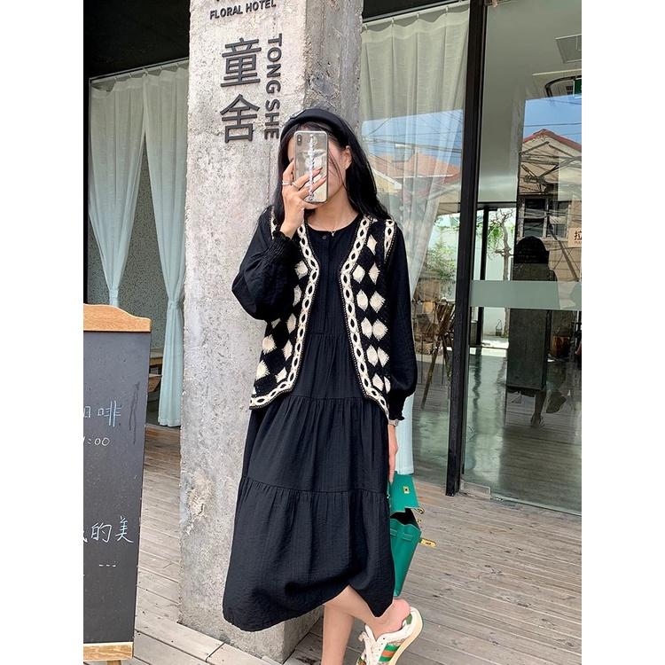 MS582 Áo gile len đan móc hình thoi độc lạ