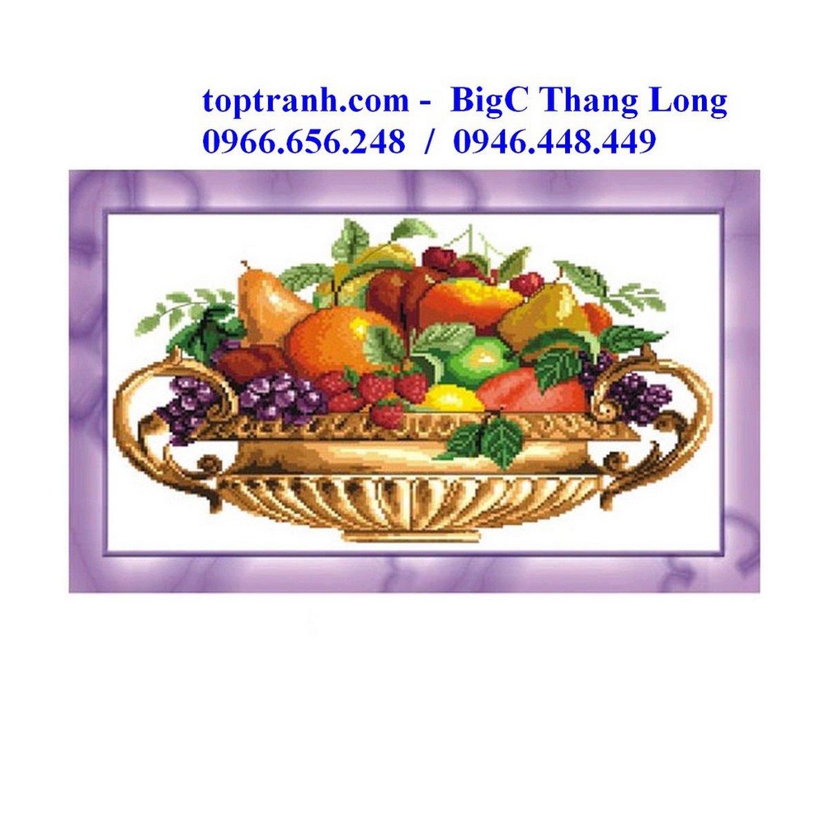 Tranh thêu chữ thập giỏ hoa quả để phòng ăn H222 chưa thêu