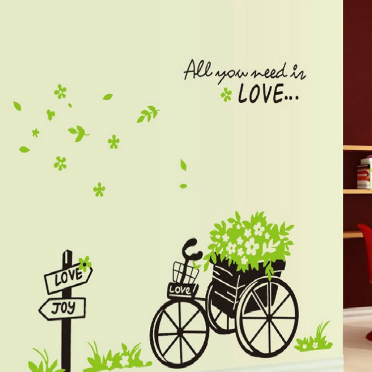 Decal Dán Tường Trang Trí Cây Photo Và Xe Đạp