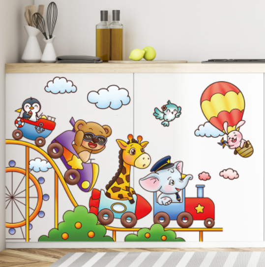 Decal trang trí tường - Đoàn tàu lửa thú cưng