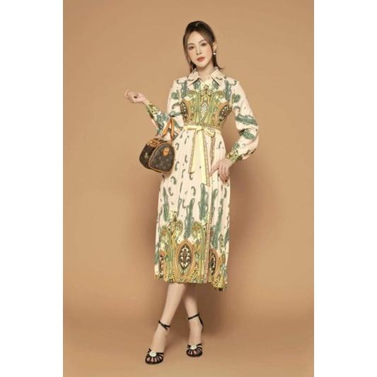 ĐẦM LỤA CỔ SƠ MI HOẠ TIẾT SANG TRỌNG