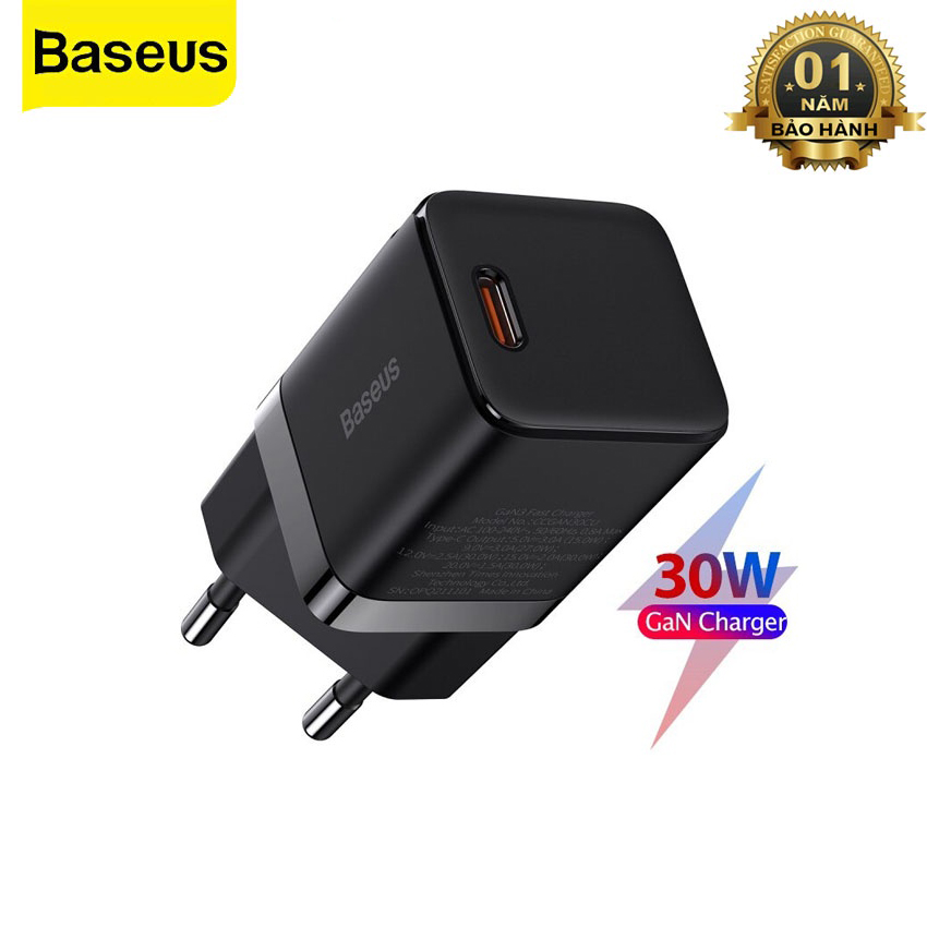 Củ Sạc Nhanh Type C Baseus Gan 3 Fast Charger 30w PD3.0 QC3.0 Cho Điện Thoại - Hàng Chính Hãng