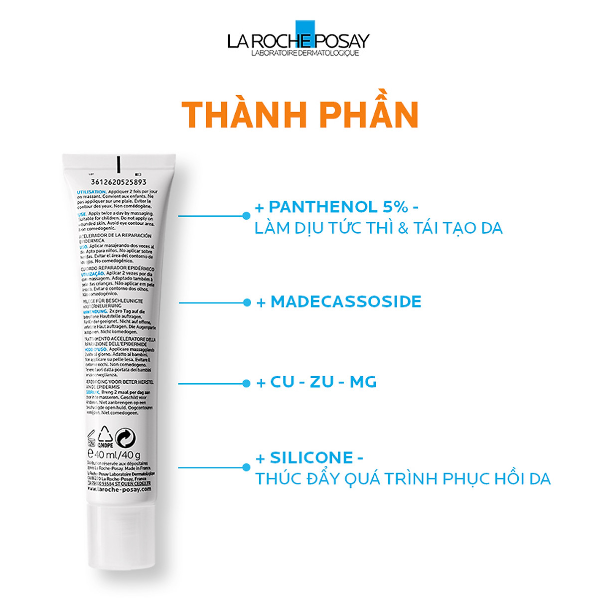 Kem Dưỡng Dạng Gel Làm Mờ Sẹo Giúp Làm Dịu, Phù Hợp Cho Trẻ Em La Roche-Posay  Cicaplast Gel B5 (40ml) - TẶNG MÓC KHÓA