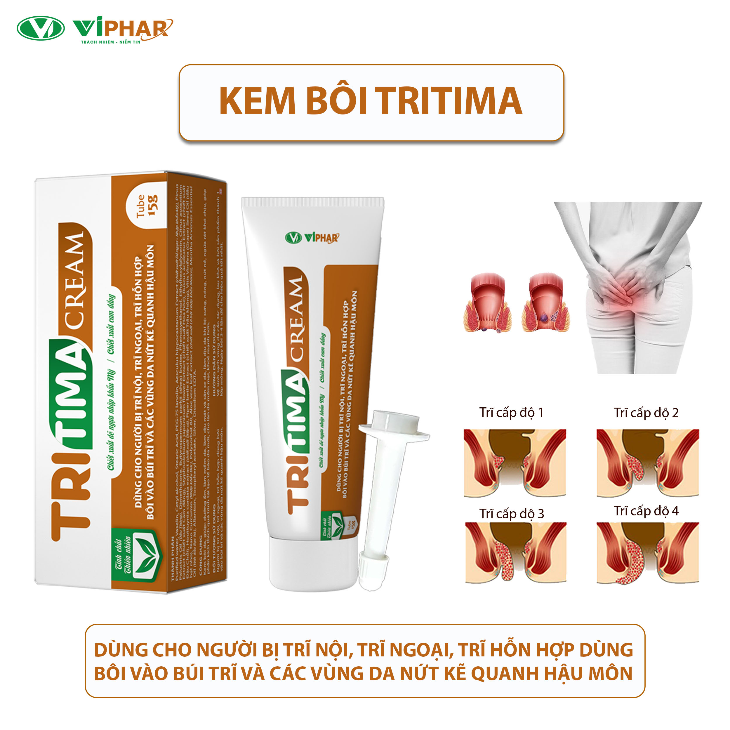 Combo Sản Phẩm Viên Uống Và Kem Bôi Hỗ Trợ Cho Người Bị Trĩ, Nứt Kẽ Hậu Môn TRITIMA Viphar