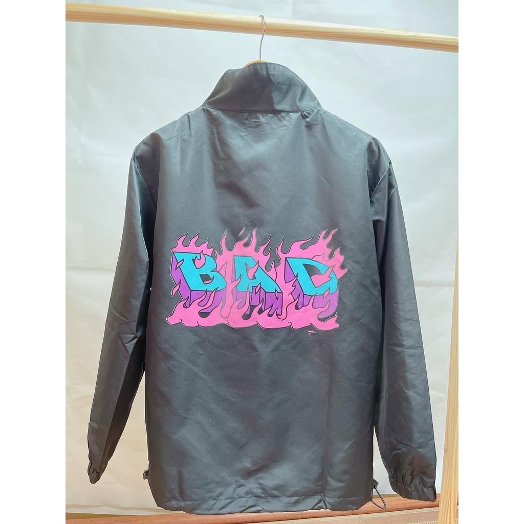 ÁO KHOÁC DÙ TRƠN NÚT BẤM/ ÁO JACKET ĐEN IN HÌNH BAD LỬA UNISEX NAM NỮ LOCAL BRAND,HÀNG VNXK 2 LỚP CHÓNG NẮNG MỀM MÁT.