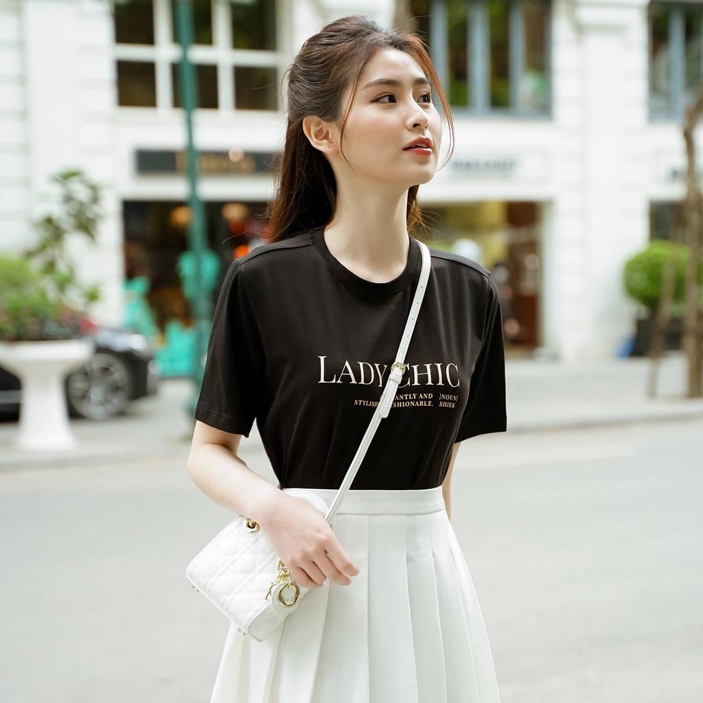 Áo thun tay lỡ Méo shop cổ tròn cotton in chữ Lady Chic freesize form rộng