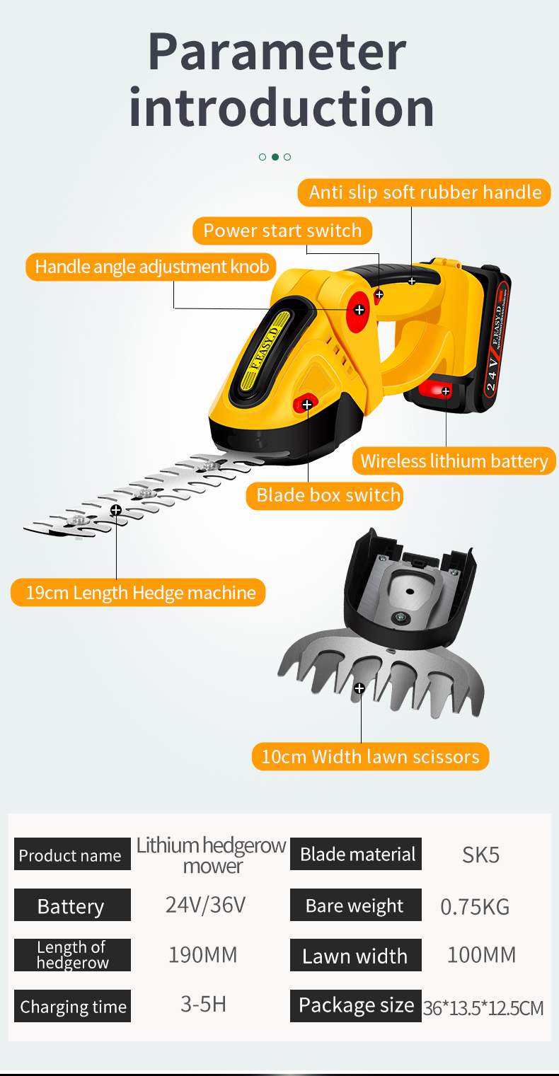 Máy cắt cỏ tỉa cành không dây Cordless Electric Hedge Trimmer 15000rpm 36V Lithium-Ion Battery