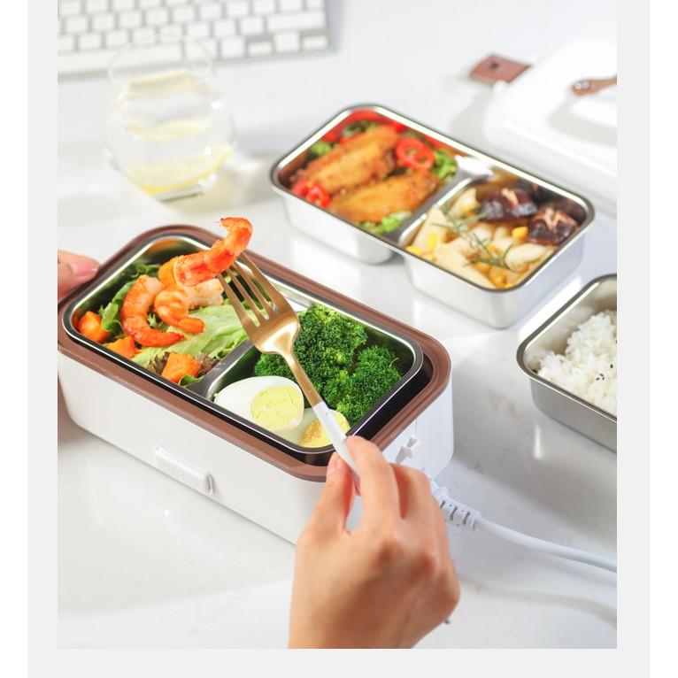 Hộp cơm hâm nóng quai xách văn phòng 2 tầng Bento White