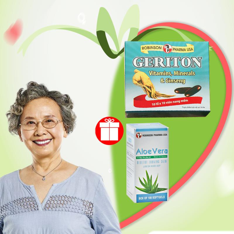 Combo Thực phẩm bảo vệ sức khỏe- GERITON + 1 hộp đẹp da, ALOE VERA