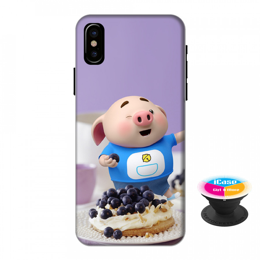 Ốp lưng nhựa dẻo dành cho iPhone XS Max in hình Heo Con Ăn Trái Cây - Tặng Popsocket in logo iCase - Hàng Chính Hãng