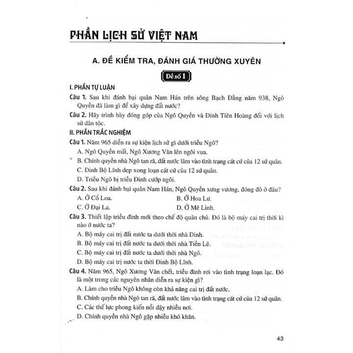 Đề Kiểm Tra Đánh Giá Lịch Sử Lớp 7 (Dùng Chung Cho Các Bộ SGK Hiện Hành)