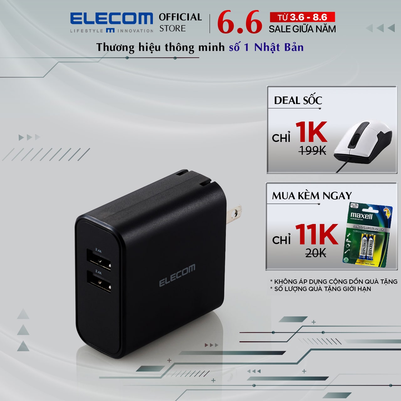 Củ sạc 2 cổng USB-A 24W ELECOM MPA-ACU05 - Hàng chính hãng