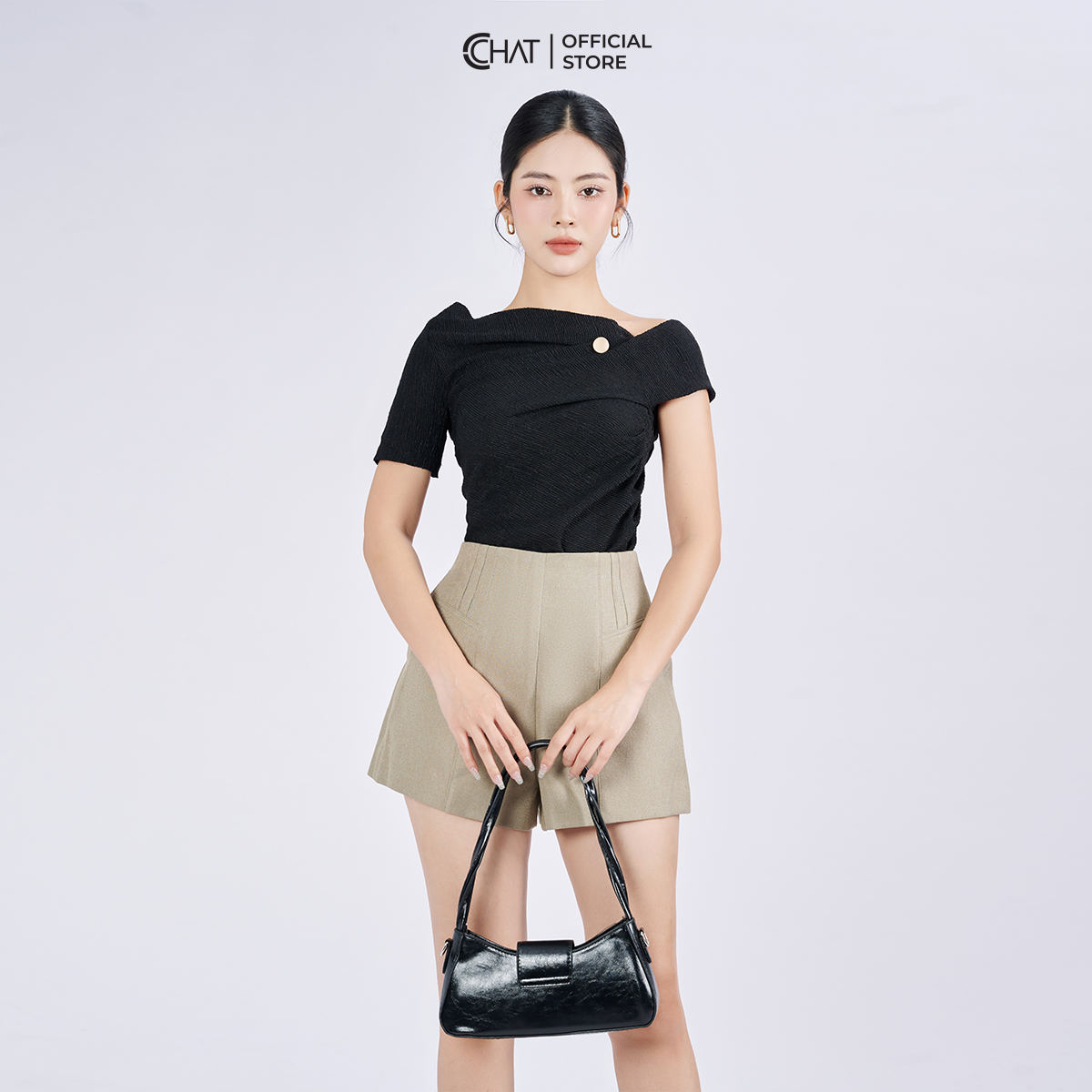 Quần Đùi Nữ  Dáng A Cạp Liền Xếp Ly Chất Tuytsi Cao Cấp Mềm Nhẹ 53ONS2006AT