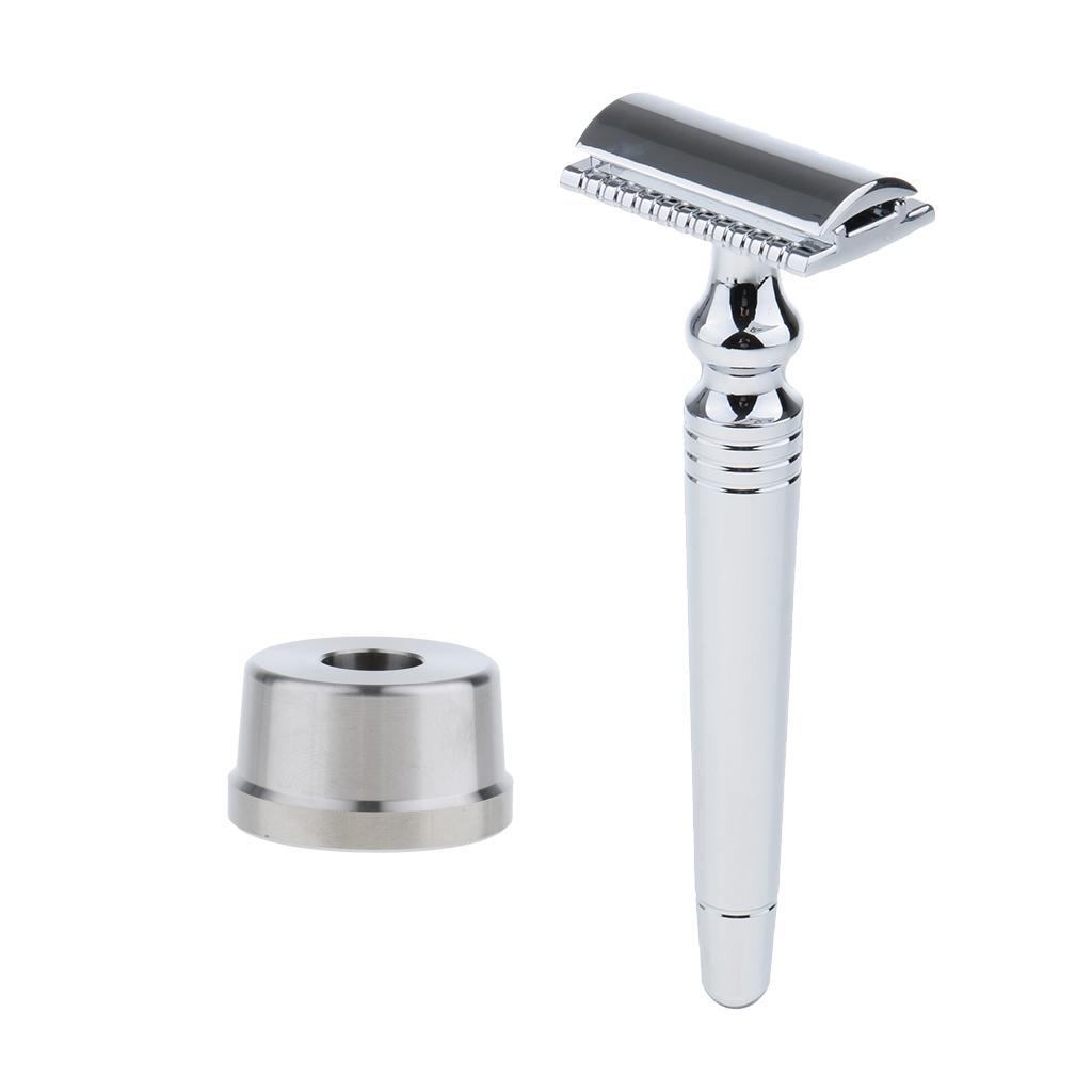 Mens Double Edge Safety Shaving Razor Alloy Classic Manual Shaver Base Set