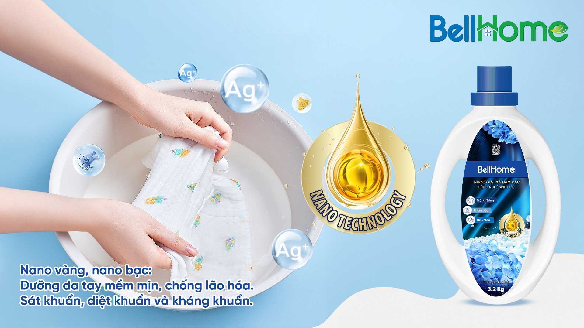 Nước Giặt Xả Công Nghệ Sinh Học Bell Home Hương Tinh Tế 3,2KG
