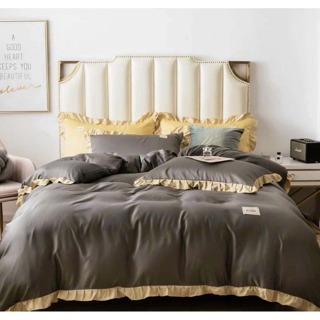 Bộ chăn ga gối Cotton Tici phối bèo dài M2T bedding chăn ga Hàn Quốc đủ màu đủ size miễn phí bo chun