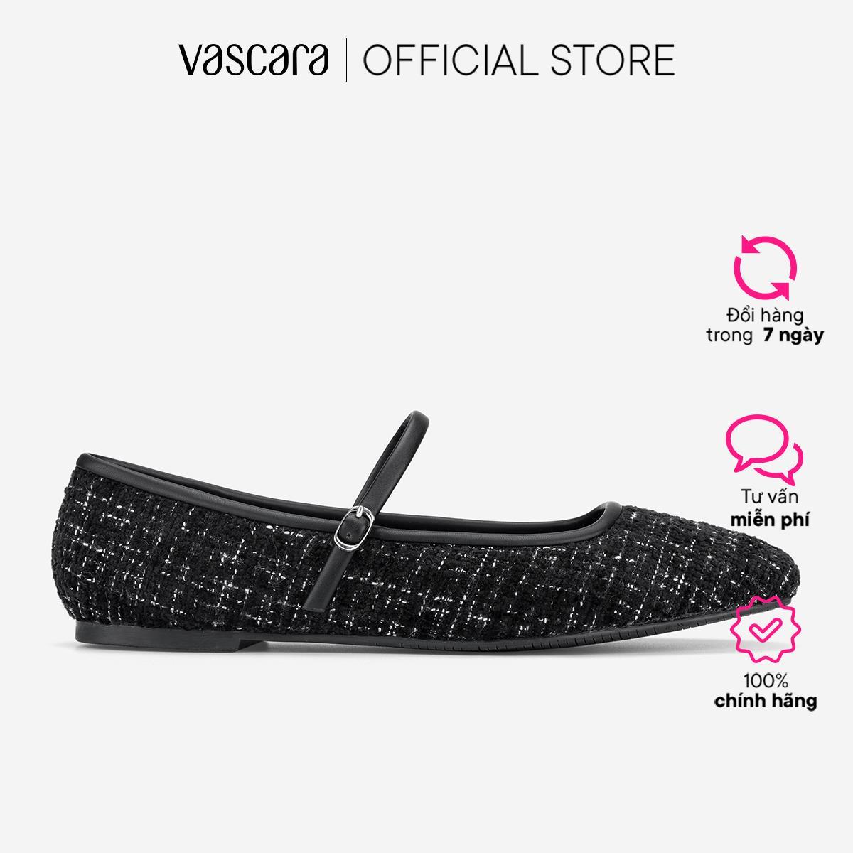 Vascara Giày Mary Janes Ballerina Phối Vải Tweed - GBB 0440
